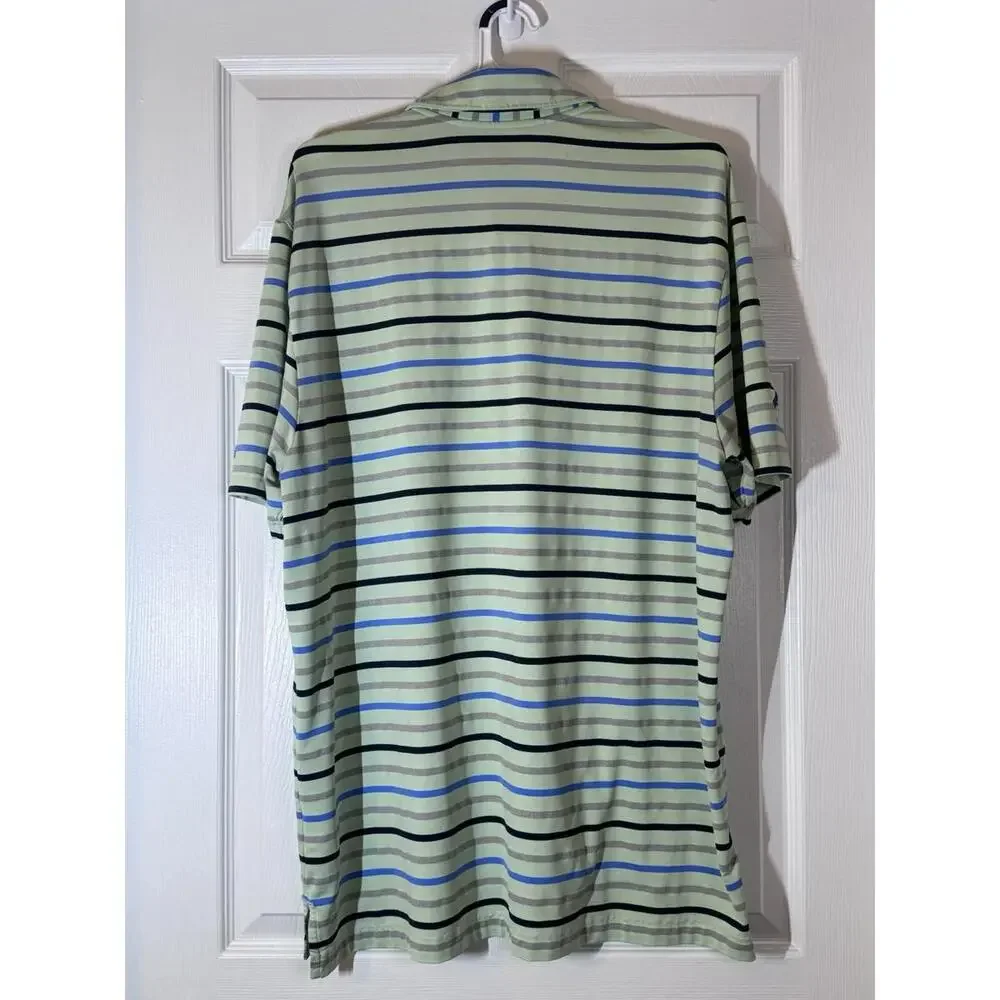 adidas Men's Golf‎ Polo Shirt Lt Green W/Blue Stripes, Size XL